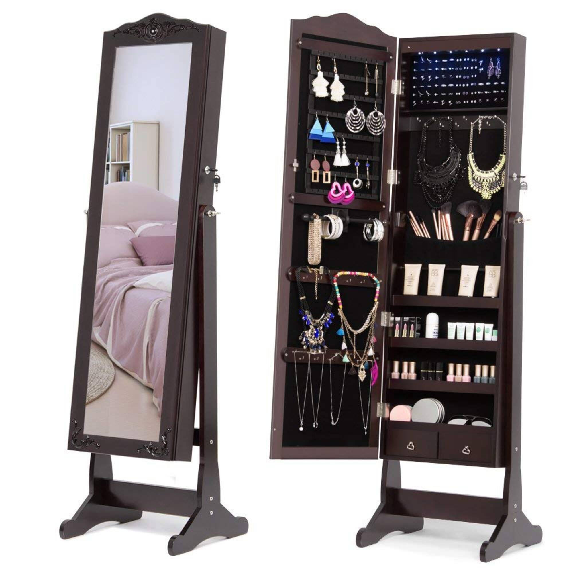 Chocolate Brown Vintage Upstanding Jewelry Armoire